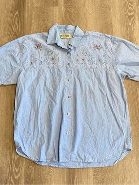 Denim Republic light wash denim floral embroidered blouse